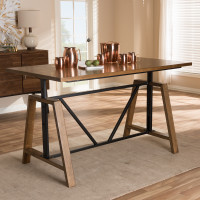 Baxton Studio YLX-5011-Desk Nico Rustic Industrial Metal and Distressed Wood Adjustable Height Work Table
